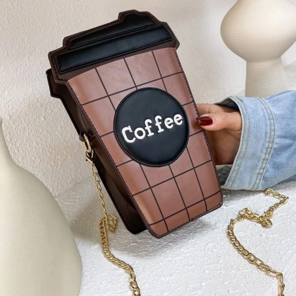 Coffee Cup Design Satchel Bag - Brown and Black